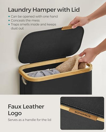 SONGMICS Laundry Hamper with Lid, Slim Laundry Basket, 17.2 Gallons (65L), Space