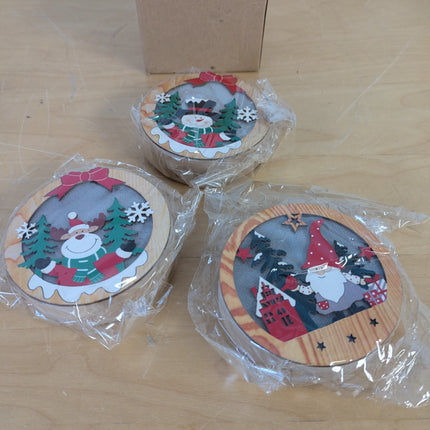 Set of 3, Light up Christmas Decoration Wooden Hanging Christmas Ornament (Round