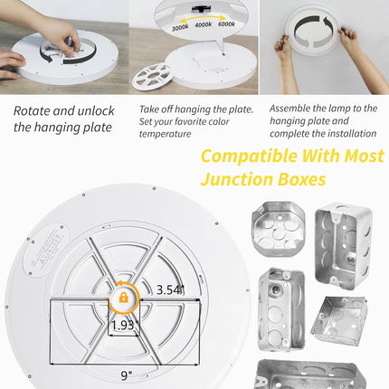 LED Flush Mount Ceiling Light Fixture,Round 20Inch 40w 4350lm 3000k,4000k,6000k
