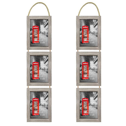 Amazing Roo 4x6 Hanging Triple Picture Frames Set of 2, Vertical Collage Rustic