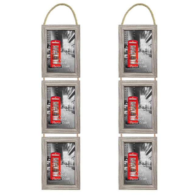 Amazing Roo 4x6 Hanging Triple Picture Frames Set of 2, Vertical Collage Rustic