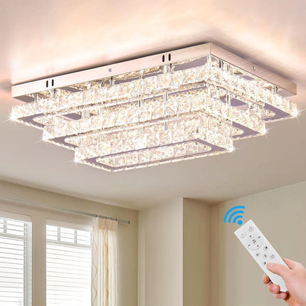 Finktonglan Modern Crystal LED Ceiling Light Fixtures 20” Dimmable Rectangular F