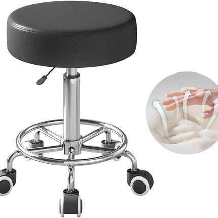 Rolling Stool with Wheels - Ultra Soft Thick Padded Seat, Compact Size, Heavy We