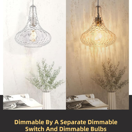 AUTELO Glass Kitchen Pendant Lights Pendant Light Fixture with Hammered Glass Ha