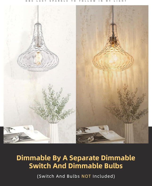 AUTELO Glass Kitchen Pendant Lights Pendant Light Fixture with Hammered Glass Ha