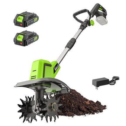 Steelite 21V 9 in Electric Cordless Tiller, 360 RPM Garden Cultivator with 2 x 2.0Ah Batteries & Charger