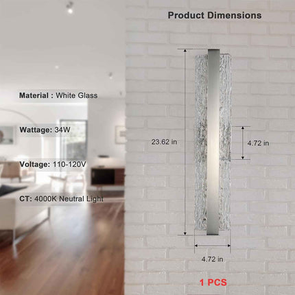 Faziyo Modern Crystal Wall Sconce,24 Inch Hardwired Wall Lamp,4000K Dimmable Bru