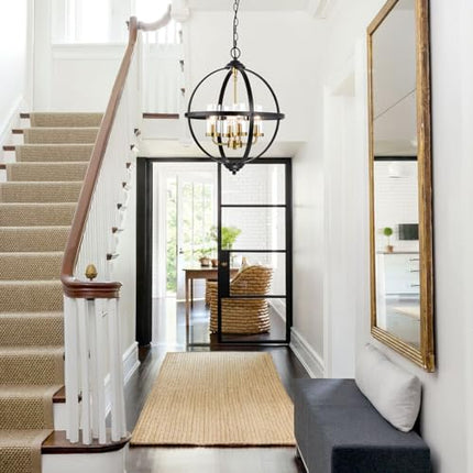 FAULTY Treekee Rustic Chandelier, 17" Black and Gold Finish Glass Cover Luxuriou