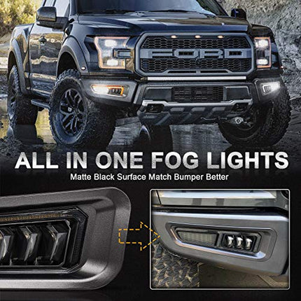 MOVOTOR Fog Lights with Sequential Amber Turn Signal DRL Bumper Fog Driving Ligh