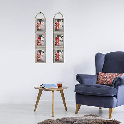Amazing Roo 4x6 Hanging Triple Picture Frames Set of 2, Vertical Collage Rustic