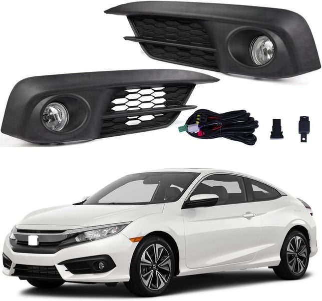 BestParts Fog Lights Kit for Honda Civic 2016-2018, Yellow Halogen 12V 35W with Covers, Wiring & Switch, DOT/SAE Legal