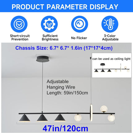 ORANOOR Modern LED Pendant Lights, Dimmable 47in Linear Globe LED Chandelier Lig