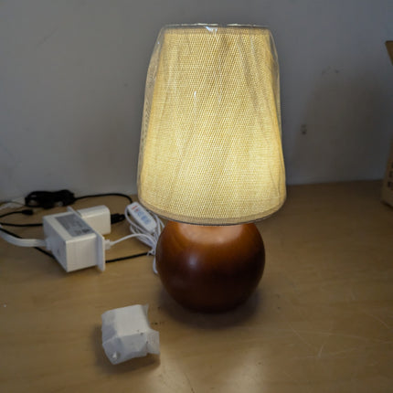 vintage wooden table lamp usb for home office (flax yellow)