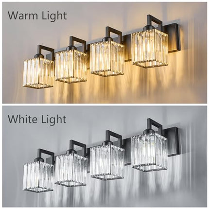 Black Bathroom Light Fixture, 4-Light Crystal Vanity Lighting, Bathroom Lighting