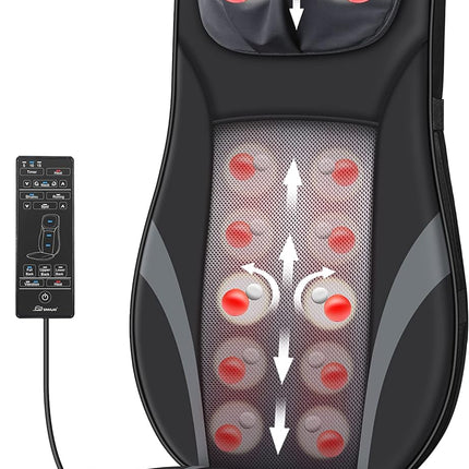 Snailax Shiatsu Back Massager With Heat - Deep Kneading Chair Pad, Adjustable In