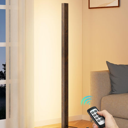 EDISHINE Wooden LED Corner Floor Lamp with Remote, Minimalist Dimmable Atmospher