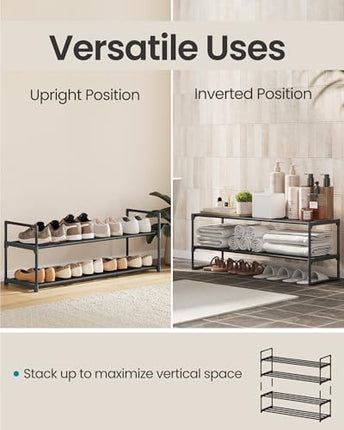 SONGMICS Shoe Rack, 2-Tier Shoe Organizer, Sturdy Storage Shelf, Upright or Upsi