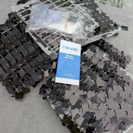 COKAOBE Black Shimmer Wall Backdrop, 36PCS Square Sequin Shimmer Backdrop Panel,