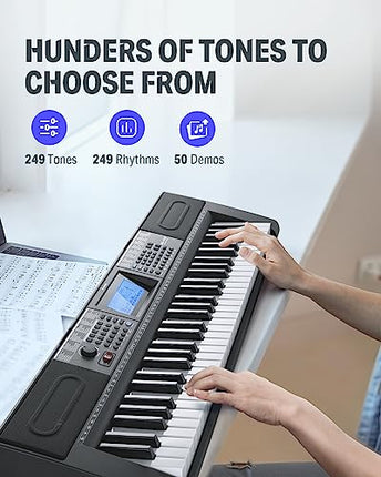 Donner Keyboard Piano 61 Key, Electric Keyboard Kit with 249 Voices, 249 Rhythms