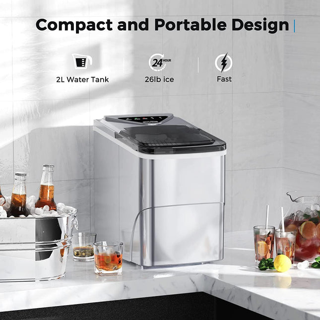 Ice Maker, Self-Cleaning Ice Machine Countertop, 26lbs in 24 Hrs Counter top Ice