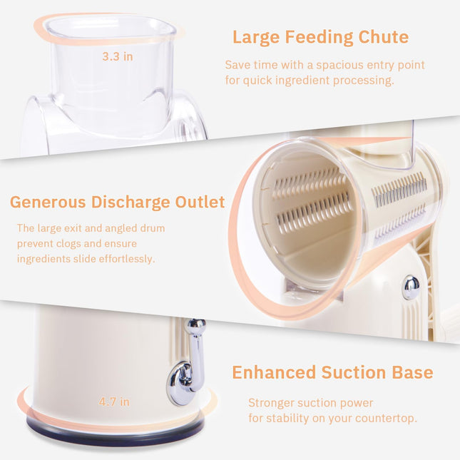 ENERGEVITY Manual Rotary Cheese Grater with Handle, 5 in 1 Replaceable Stainless