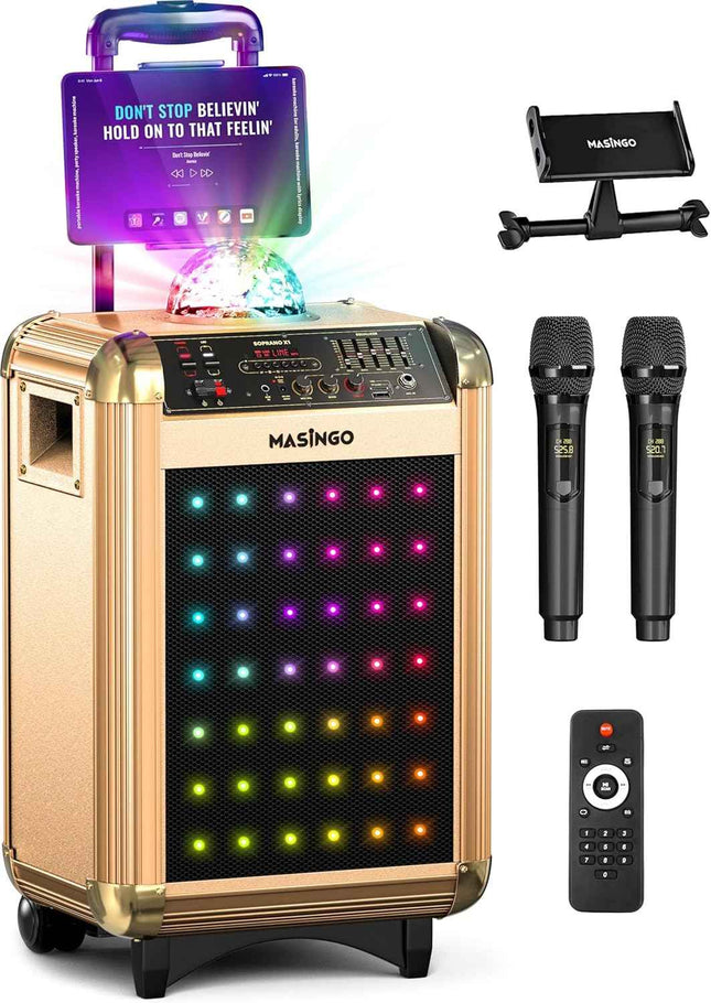 MASINGO Karaoke Machine for Adults and Kids with 2 Bluetooth Wireless Microphone