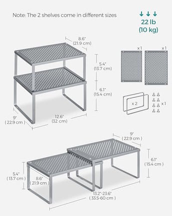 SONGMICS Spice Racks, Set of 4 Metal Cabinet Shelf Organizers, Countertop Organi