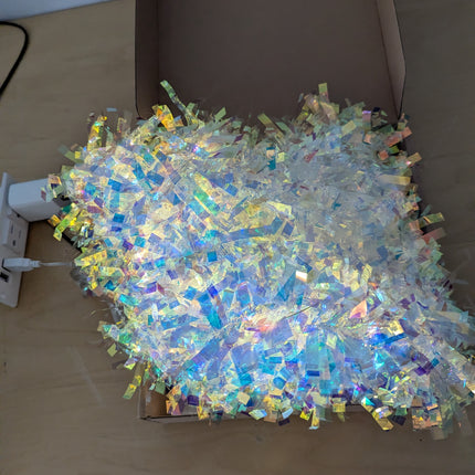 Christmas Tinsel Garland with Lights Iridescent Metallic Foil Garland 16.4FT USB