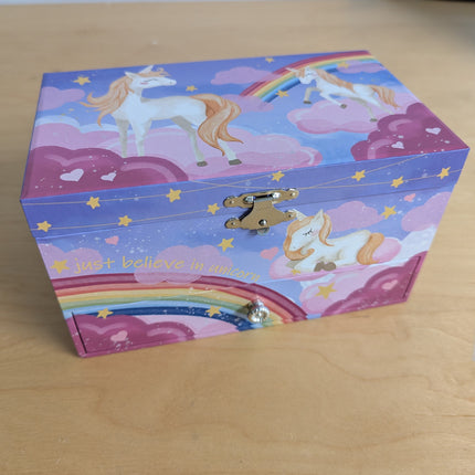 SONGMICS Music Jewelry Box, Ballerina Music Box, Rainbow and Unicorn, 7.5 x 4.3