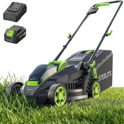 STEELITE 13 in 20V Cordless Electric Lawn Mower, Brushless with 5-Position Cutting Height & 4.0Ah Battery