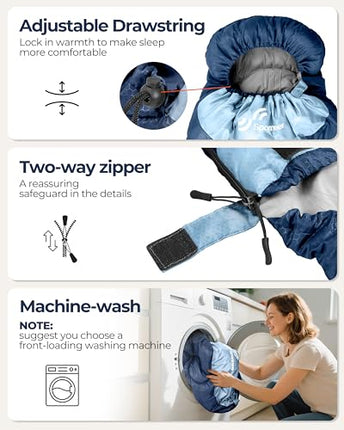 Sleeping Bag, Sportneer Sleeping Bags for Adults Kids 3 Seasons Warm Cold Weathe