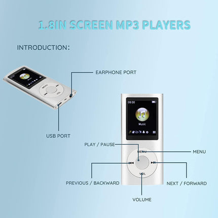 MP3 Player, Portable Lossless Sound Slim MP3 Music Player with Earphone, 1.8 Inc