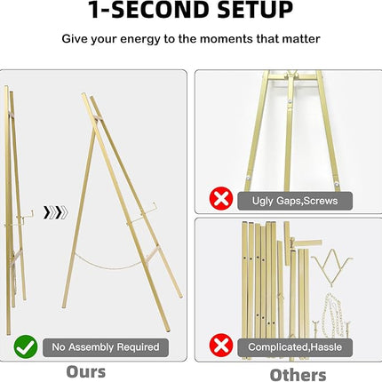 GRENTY Gold Easel Stand for Wedding Signs – No Assembly Needed, Heavy Duty Metal