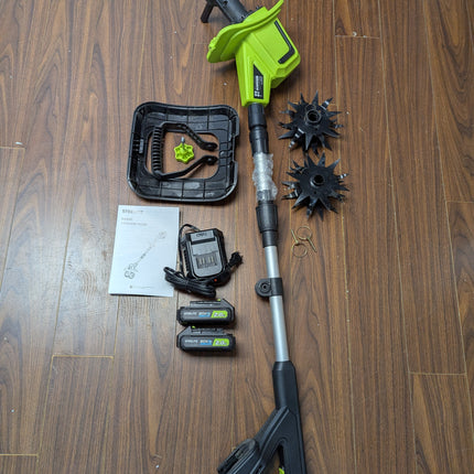 Steelite 21V 9 in Electric Cordless Tiller, 360 RPM Garden Cultivator with 2 x 2.0Ah Batteries & Charger