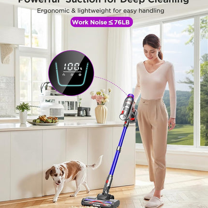 MQDXE Cordless Stick Vacuum Cleaner: 550W Powerful Suction, LED Display, 55 Min