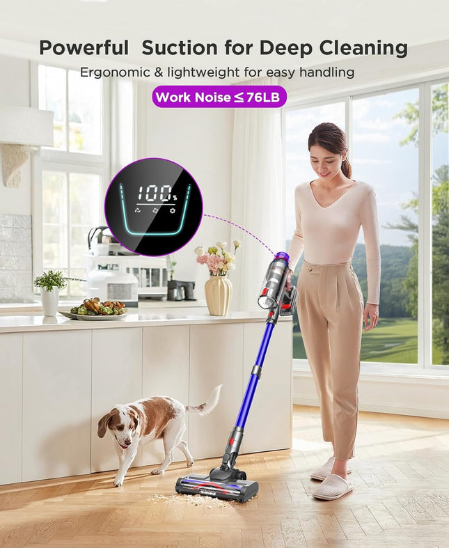 MQDXE Cordless Stick Vacuum Cleaner: 550W Powerful Suction, LED Display, 55 Min