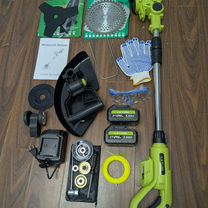 INCOMPLETE LAYUNI 21V Brushless Cordless Weed Wacker, 4-in-1 Trimmer & Edger with 2 x 3.0Ah (No String Holder)