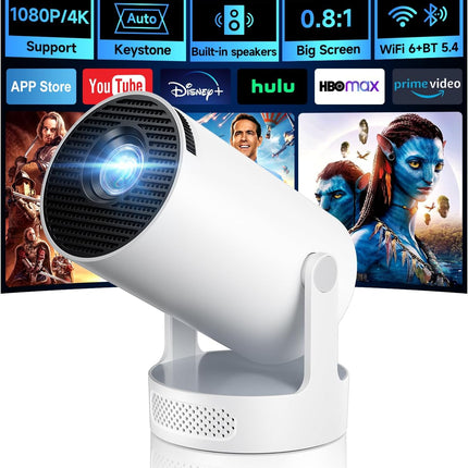 Kimwood Projector with Upgraded HiFi Speaker, [Built-in Apps] 1080P Mini Portabl