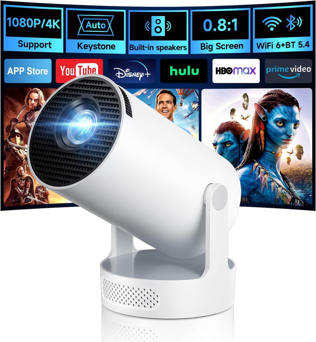 Kimwood Projector with Upgraded HiFi Speaker, [Built-in Apps] 1080P Mini Portabl