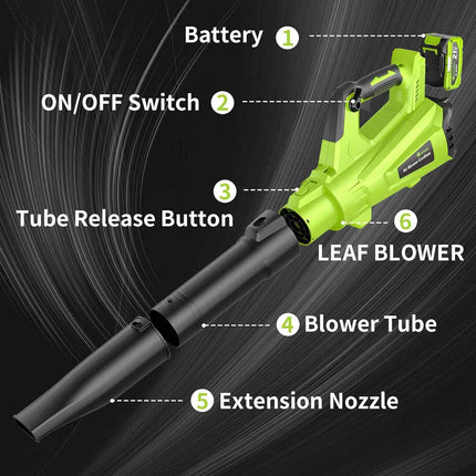GREENER 21V Leaf Blower Cordless - 600CFM/160MPH Turbo Mode Electric Leaf Blower