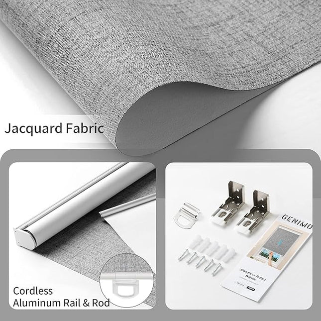 GENIMO 100% Blackout Roller Window Shades, Window Blinds Cordless with Thermal I