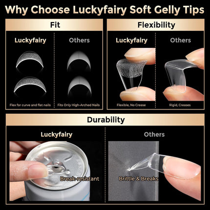 Short Almond Nail Tips: 504pcs Tri-Layer Core Soft Gel Nail Tips, Pre-Etched Sho