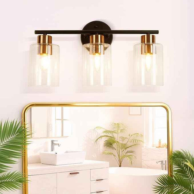 revoici 3-Light Bathroom Vanity Light, Modern Brushed Gold Wall Lights with Clea