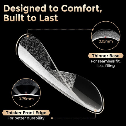 Short Almond Nail Tips: 504pcs Tri-Layer Core Soft Gel Nail Tips, Pre-Etched Sho