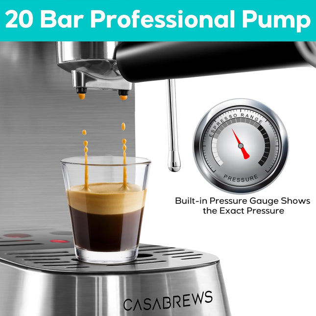 CASABREWS Espresso Machine 20 Bar, Compact Coffee Maker with 34oz Water Tank, Pr