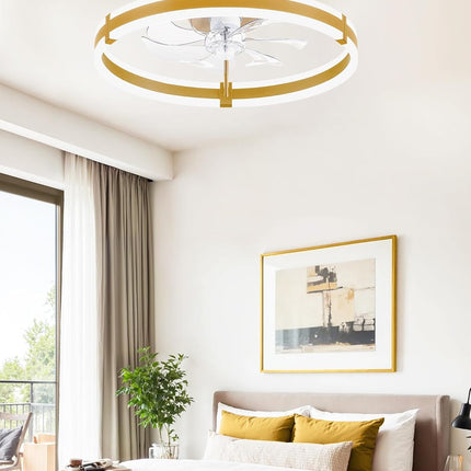 Low Profile Ceiling Fans with Lights and Remote, 19.7'' Modern Flush Mount Ceili