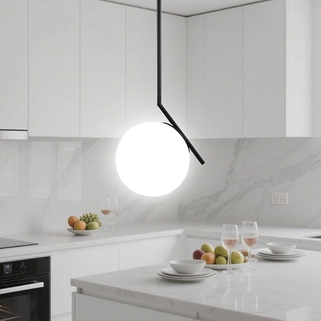 GOLD COLOR Modern Pendant Light with 7.1'' Frosted Glass Globe – Adjustable Kitc