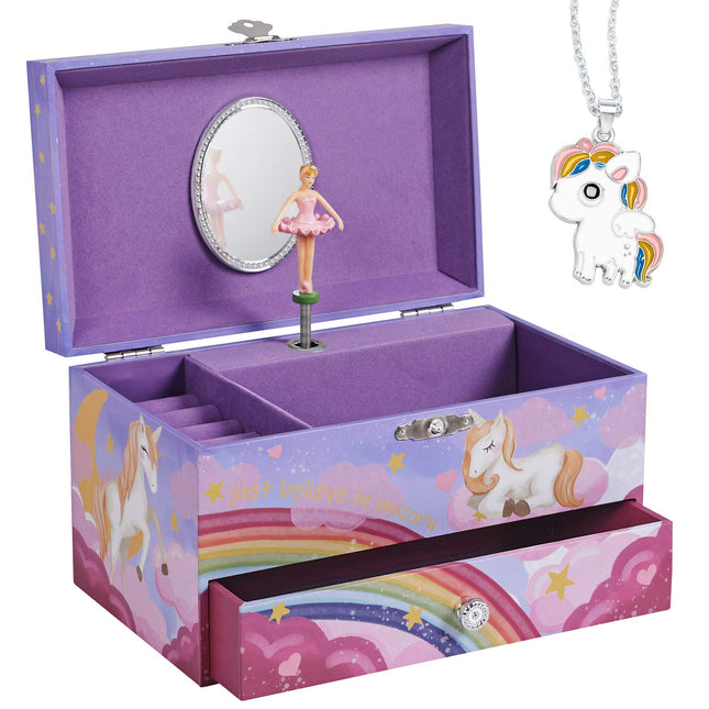 SONGMICS Music Jewelry Box, Ballerina Music Box, Rainbow and Unicorn, 7.5 x 4.3