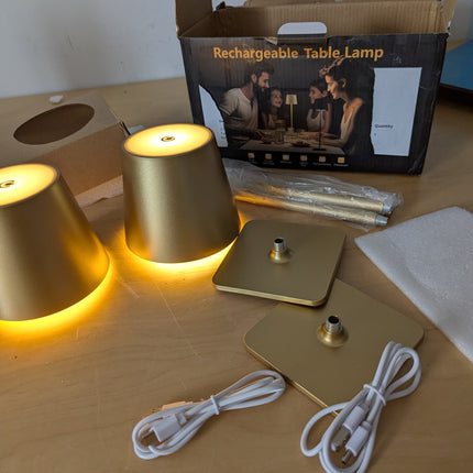2 Pack Gold Rechargeable Table Lamps,Cordless Lamp with 6000mAh Battery Operated