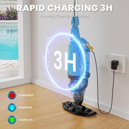 Ezasin Cordless Pool Vacuum for Above Ground & Inground Pools, Rechargeable Handheld with Telescopic Pole & Brush